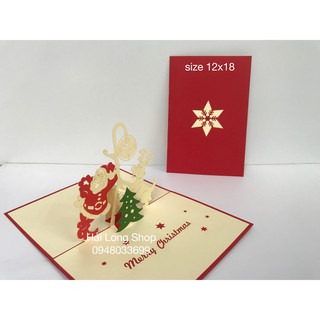 Santa 13 ( Dựa cột đồng hồ   ) - Noel - Thiệp 3D