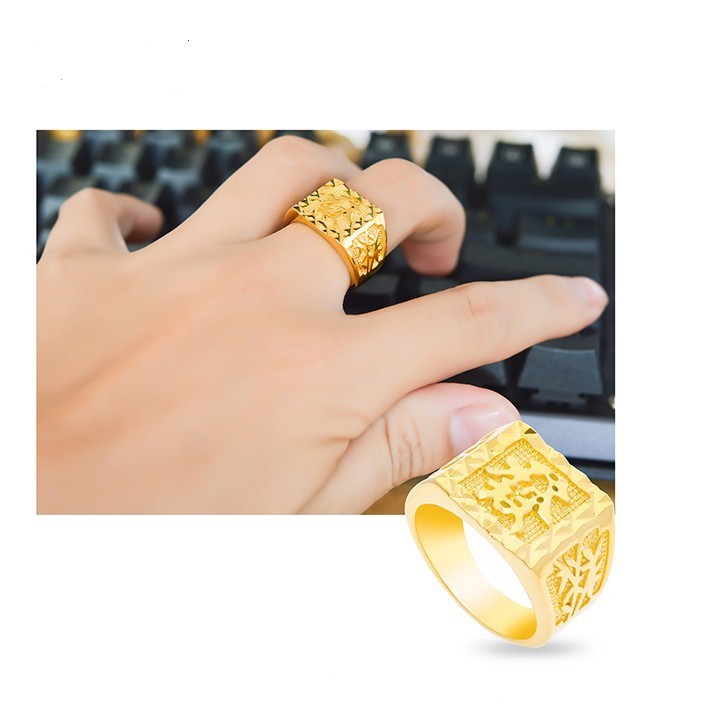 Nhẫn nam mạ vàng 24k bền màu khắc chữ Phát ( Phát tài - Phát lộc )