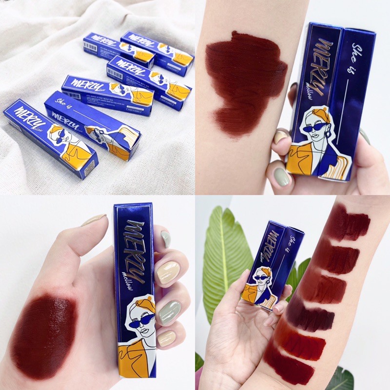 [3 màu vỏ] Son kem lì Merzy Bite The Beat Mellow Tint xanh/tím/thường (Có Sẵn)