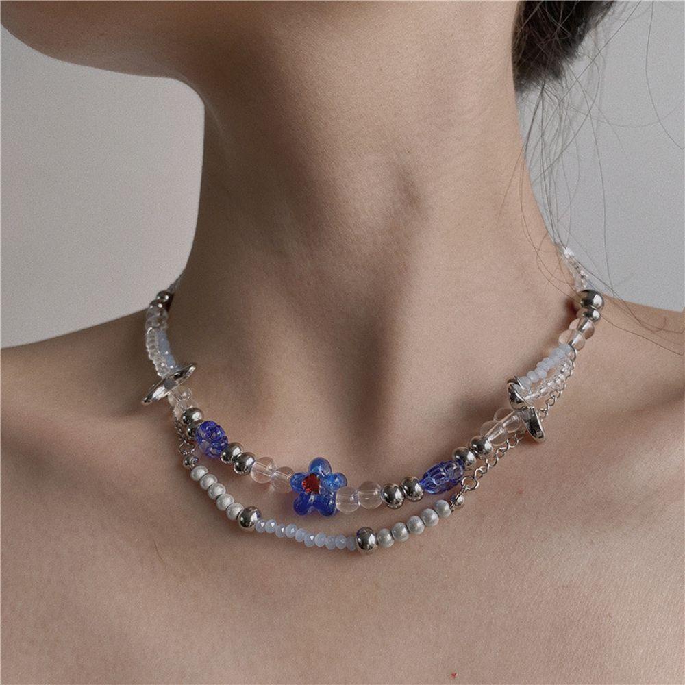 Vòng cổ Chuỗi Hạt Màu Xanh Dương Ngọt Ngào Cho Nữ