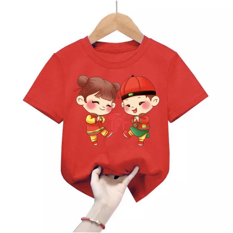 Gía sỉ Combo 4 Áo thun tết cho bé hình bé trai bé gái chúc tết ,áo cho bé từ 6kg-30kg.AT02.
