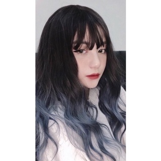 Tóc giả nguyên đầu ombre xanh khói