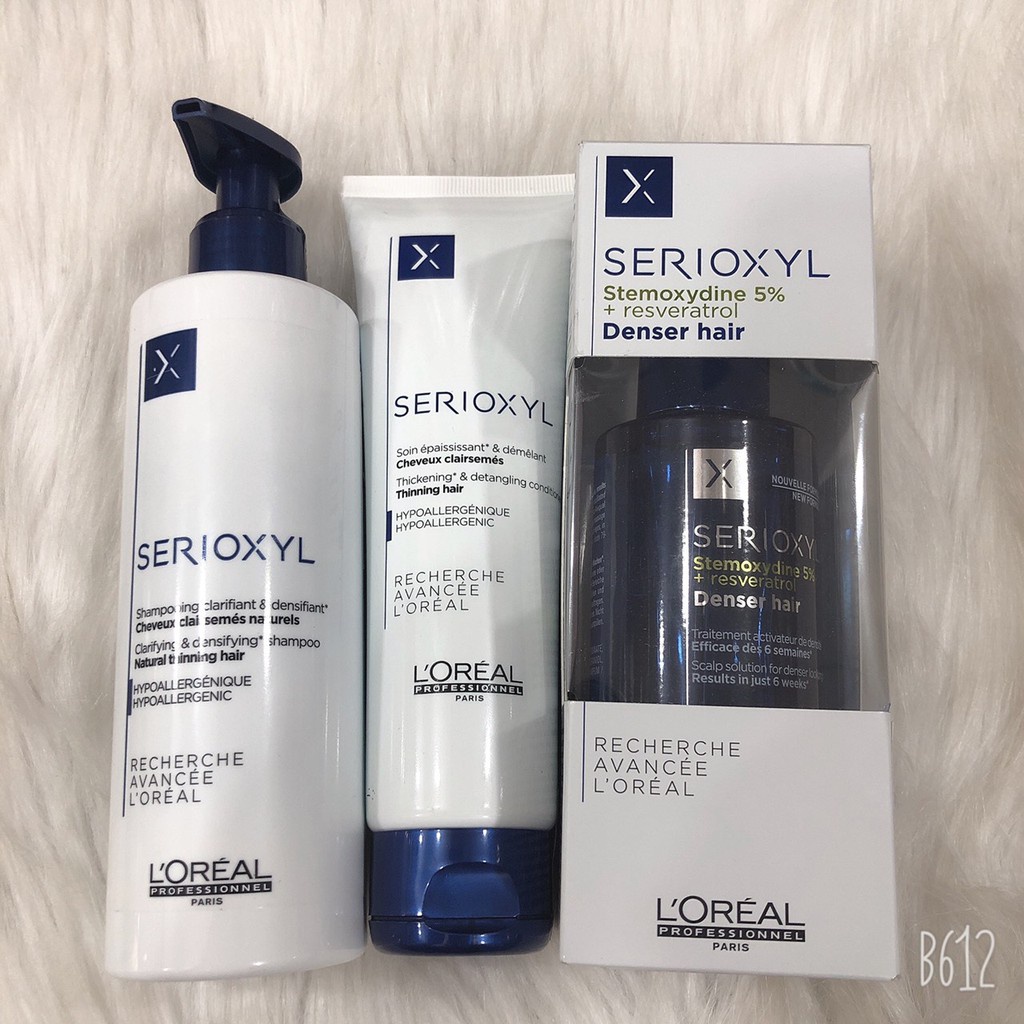 Bộ gội xả và tinh chất L'oréal Serioxyl dành cho tóc thưa mỏng, giúp tóc dày lên ngay lập tức 250mlx2/90ml