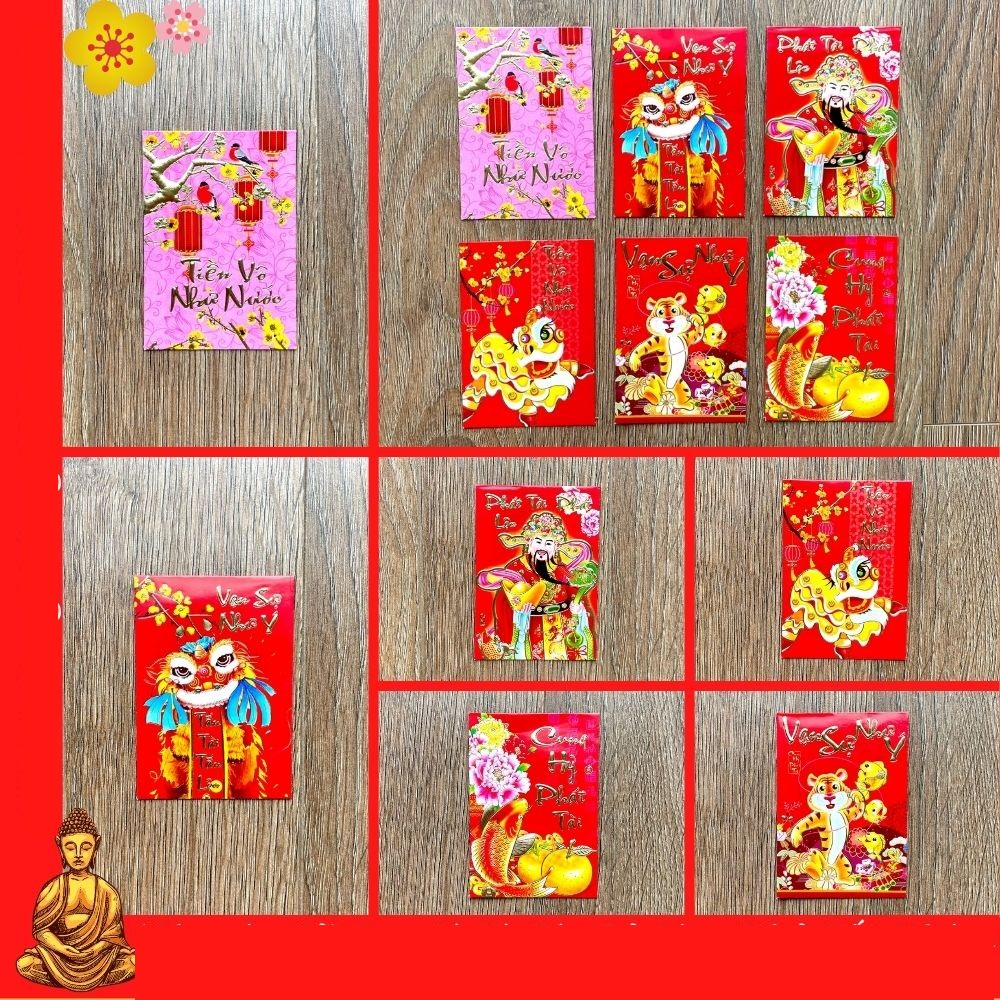 Set 6 Bao Lì Xì Gía Rẻ Size Nhỏ In Chữ Vàng Nổi Tết Nhâm Dần 2022 - Nhiều Mẫu Cực Đẹp