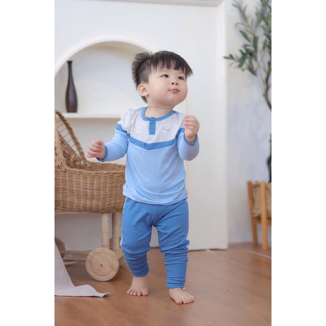 Bộ dài tay bé trai mỏng mát mặc hè thu, điều hoà bon99 BT13721- Puppy House