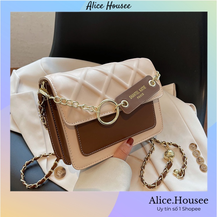 Túi đeo chéo nữ đẹp túi đeo vai nữ đi chơi họa tiết kim cương dây xích sang trọng QH0013