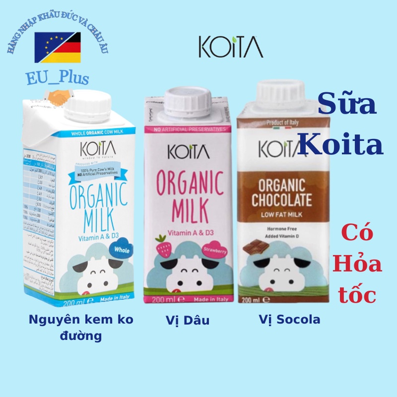 Sữa Koita 200ml Ý vị dâu, socola, nguyên kem không đường