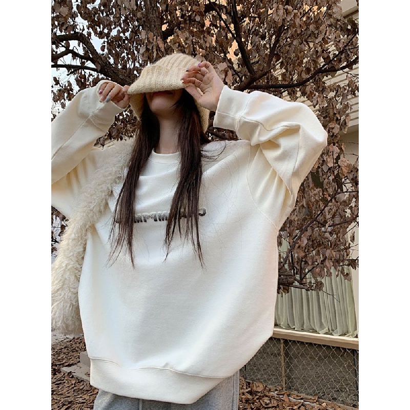 IMAODOU Áo Sweater Tay Dài Cổ Tròn Dáng Rộng Thêu Chữ Phong Cách Hàn Quốc Thời Trang Mùa Thu Cho Nữ