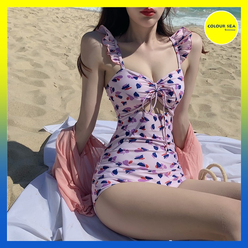 Bikini 1 mảnh họa tiết hoa nhí bèo vai style Hàn Quốc (có video) | BigBuy360 - bigbuy360.vn