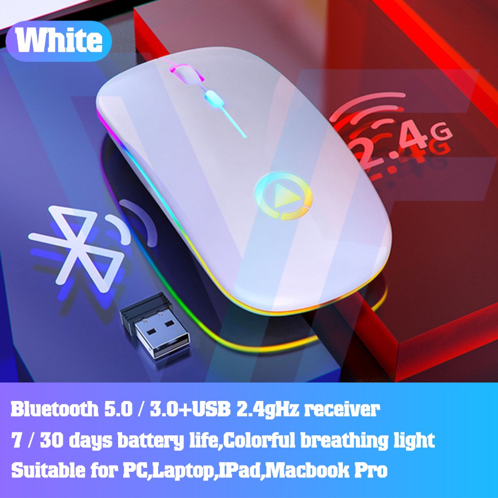 Chuột Không Dây Vinetteam A2  Kết Nối Bluetooth 5.0 2.4ghz Có Đèn Led Cổng Cắm Sạc Usb Cho Máy Tính Laptop -4742