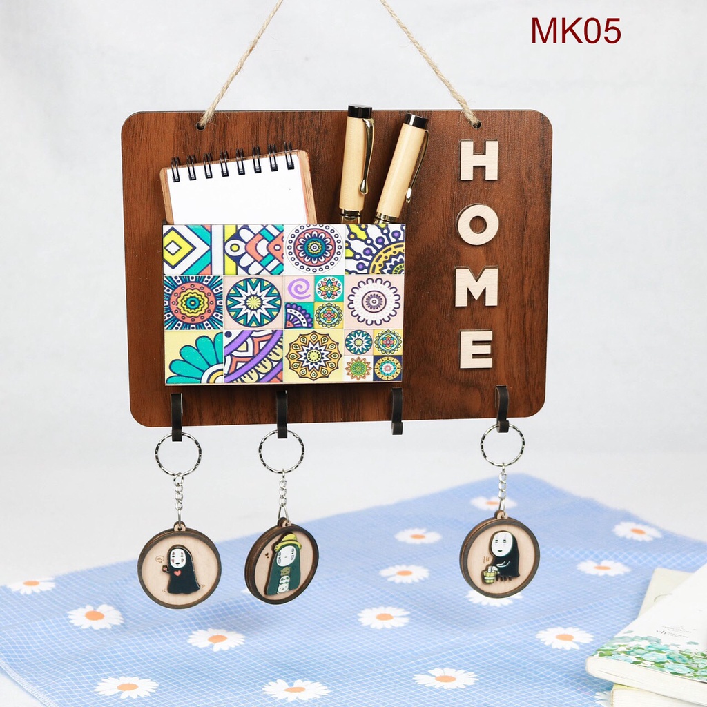Bảng gỗ decor trang trí nhà cửa, shop, quán cà phê có móc treo chìa khóa