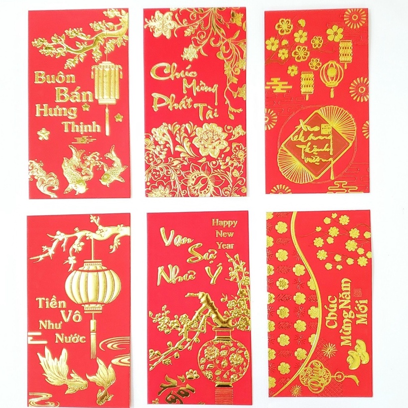 Set 6 bao lì xì đỏ, vàng truyền thống (mẫu ngẫu nhiên)
