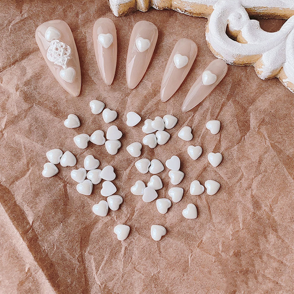 [Hàng mới về] Bộ 50 Hạt Đá Phụ Kiện Trang Trí Móng Tay Hình Trái Tim 3D Màu Trắng Độc Đáo Sang Trọng Dành Cho Nữ