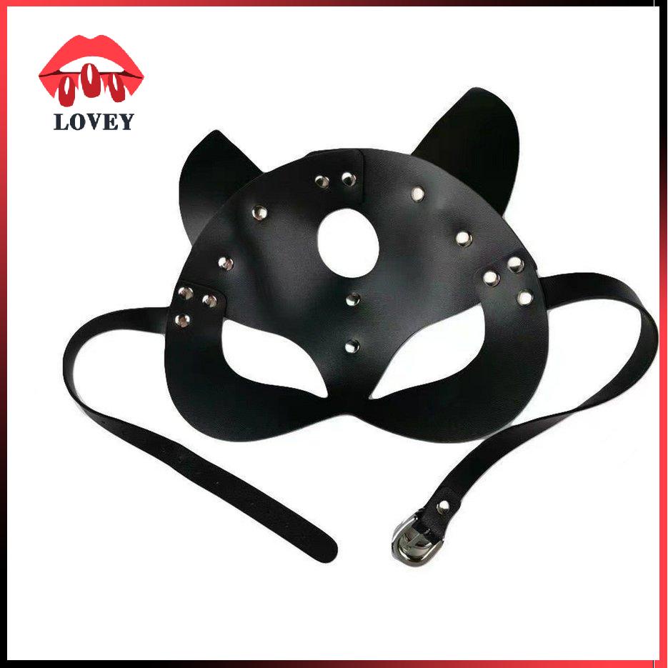 Mặt nạ che nửa mặt hóa trang Halloween hình mèo làm từ da độc đáo