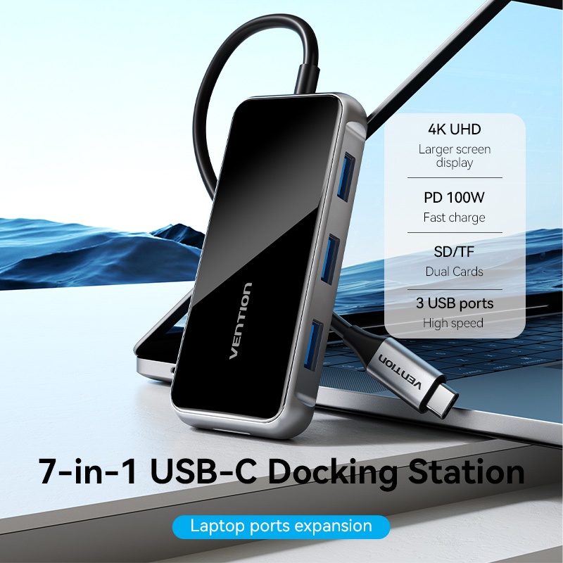 Vention Bộ Chia Cổng USB Type C Sang HDMI USB3.0 SD TF PD100W 4K / 60Hz 7 Trong 1