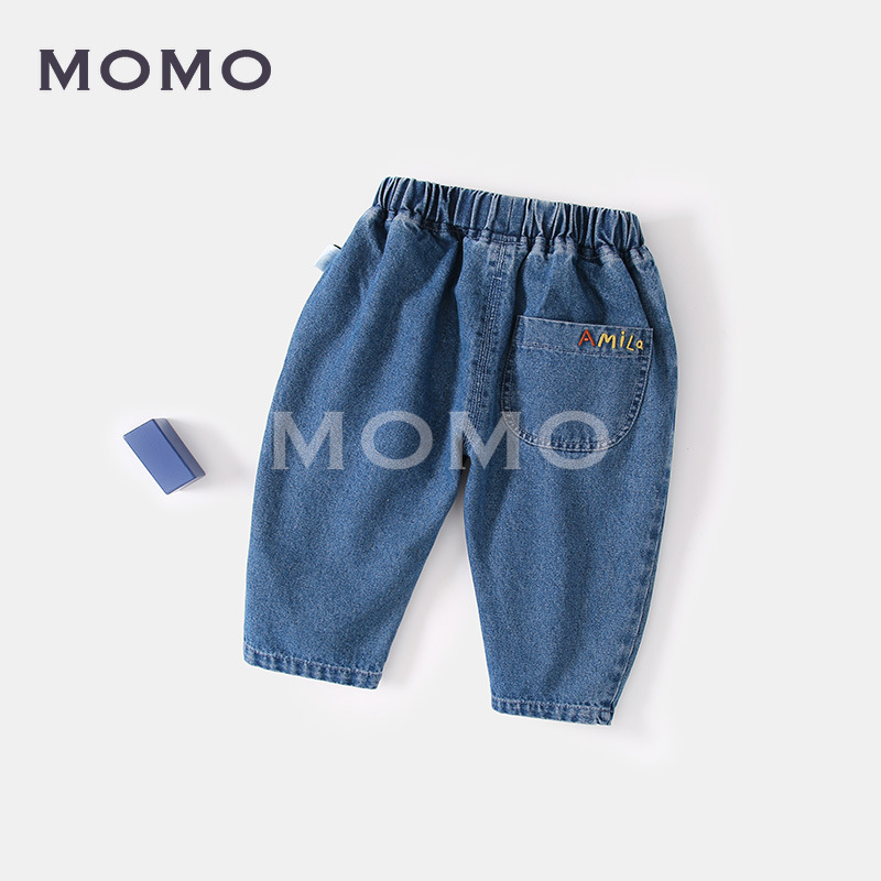 Quần Denim Màu Trơn In Hình Chú Vịt Ngộ Nghĩnh Đáng Yêu Cho Bé 0-6 Tuổi