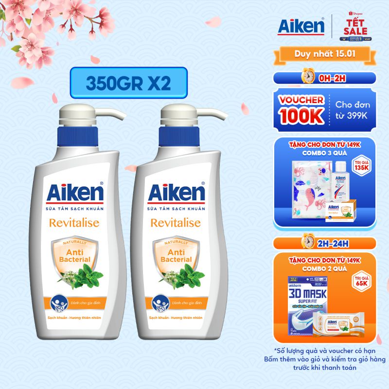 [Mã COSBDAG5 giảm 8% đơn 150k] Aiken Combo 2 Sữa Tắm Sạch Khuẩn Chiết Xuất Bạc Hà 350g/chai