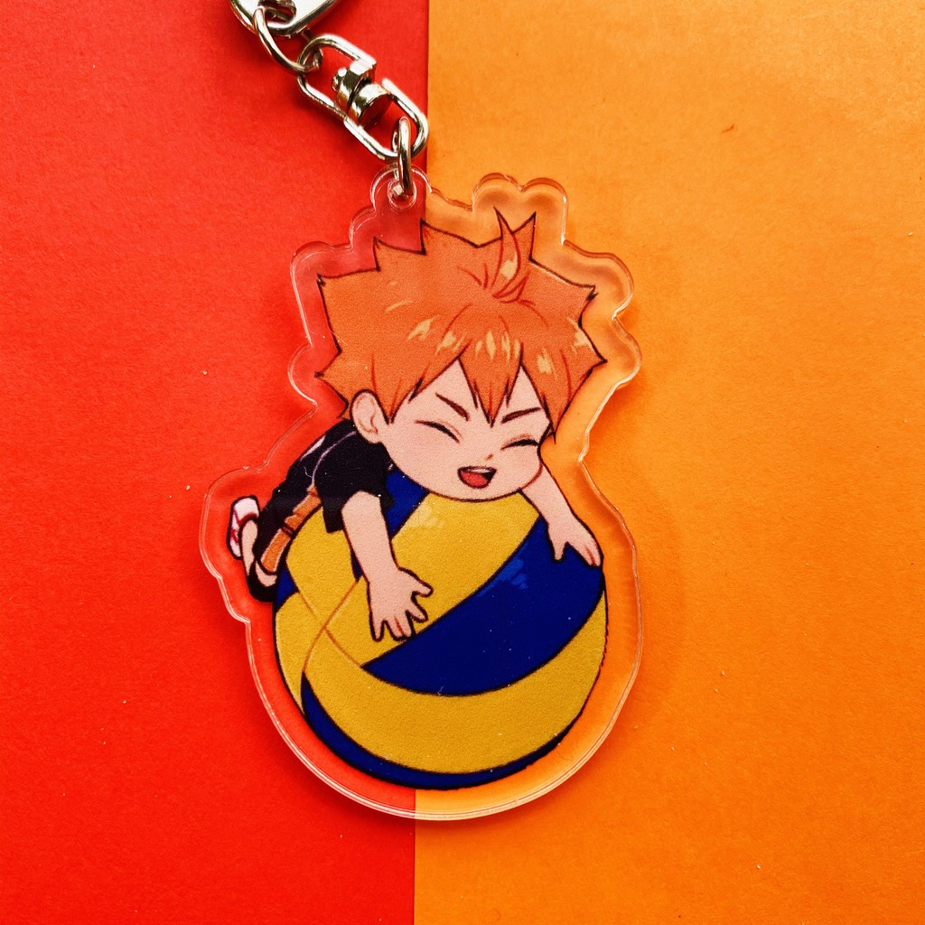 ( Mica trong acrylic) Móc khóa Haikyuu!! Vua bóng chuyền ver ÔM BÓNG in hình anime chibi