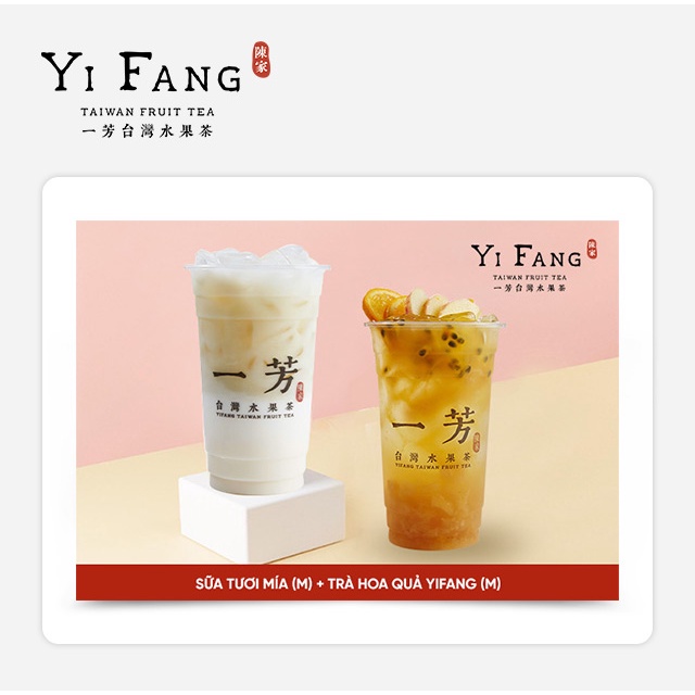 Toàn quốc [Evoucher] Sữa Tươi Mía size M + Trà Hoa Quả Yifang size M tại cửa hàng YiFang
