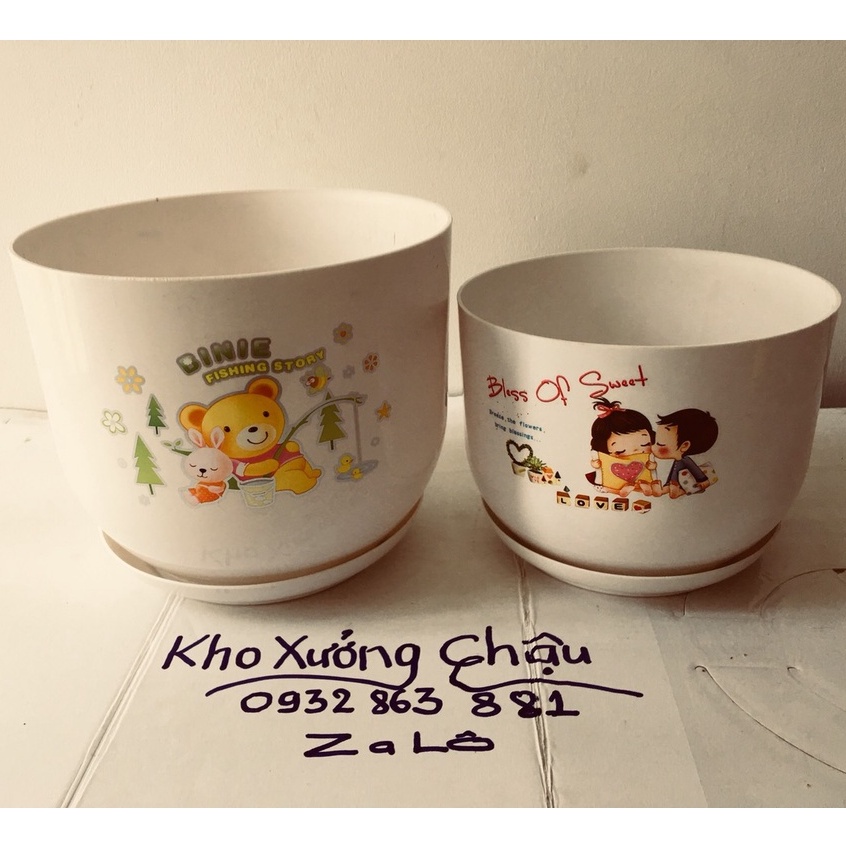 Combo Bộ Chậu Cute Làm Quà Tết, Quà Tặng Dính Kèm Đĩa Siêu dễ thương (2 size)