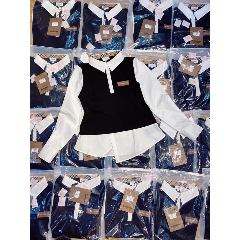 Áo sơ mi phối đen trắng cao cấp Burberry