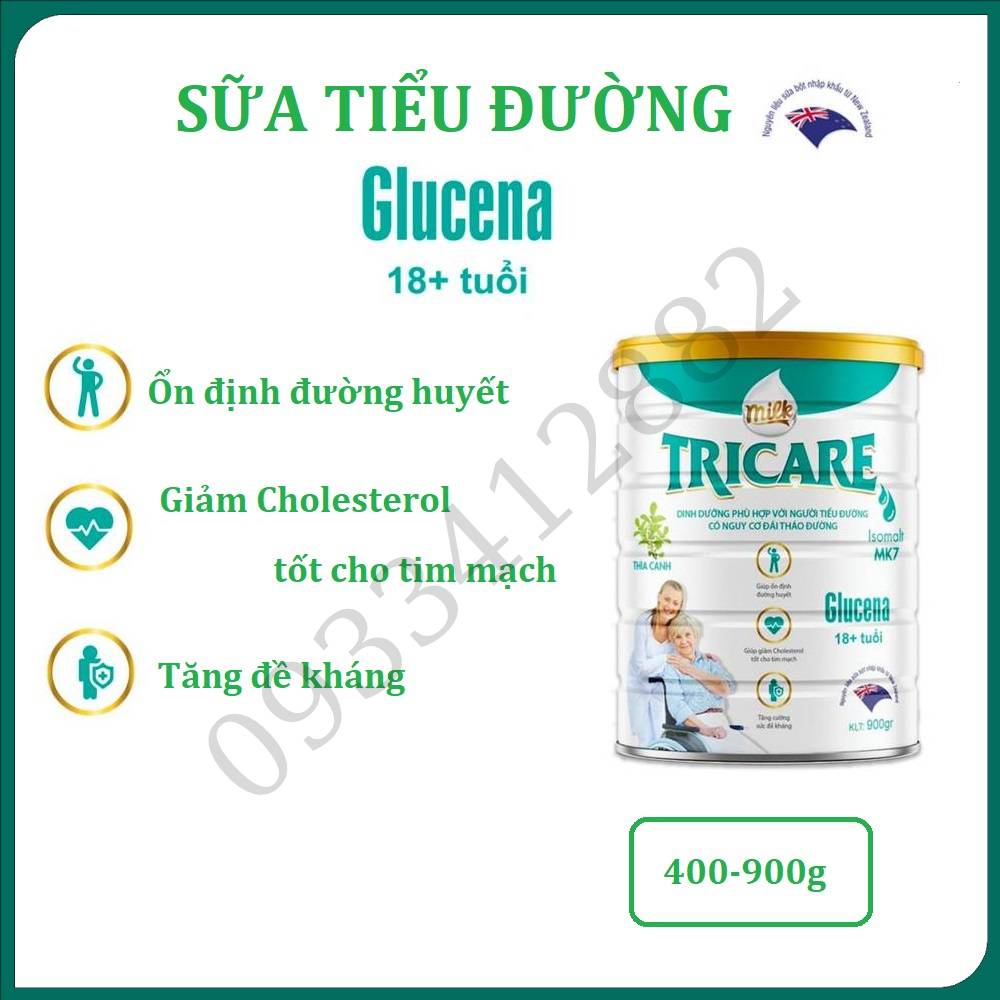 Sữa tiểu đường Glucena Tricare, hộp 400-900g, giúp ổn định đường huyết, tốt cho tim mạch và tăng đề kháng