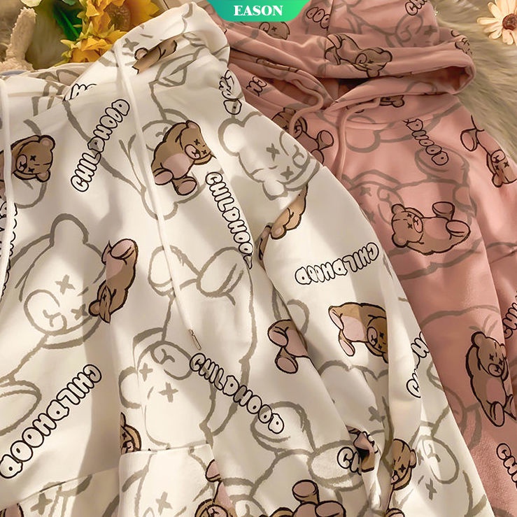 Hoạt Hình Áo Hoodie Dáng Rộng In Hình Gấu Dễ Thương Thời Trang Mùa Thu Cho Nữ