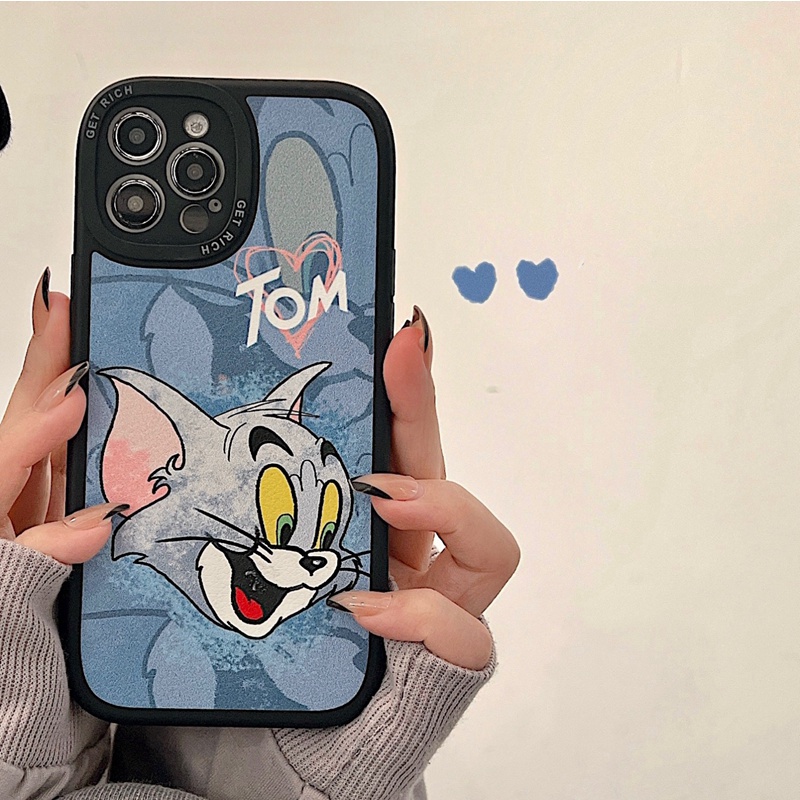 Ốp Điện Thoại Da Họa Tiết Mèo Và Chuột Dễ Thương Cho iPhone 13 Pro Max 12 Pro Max 11