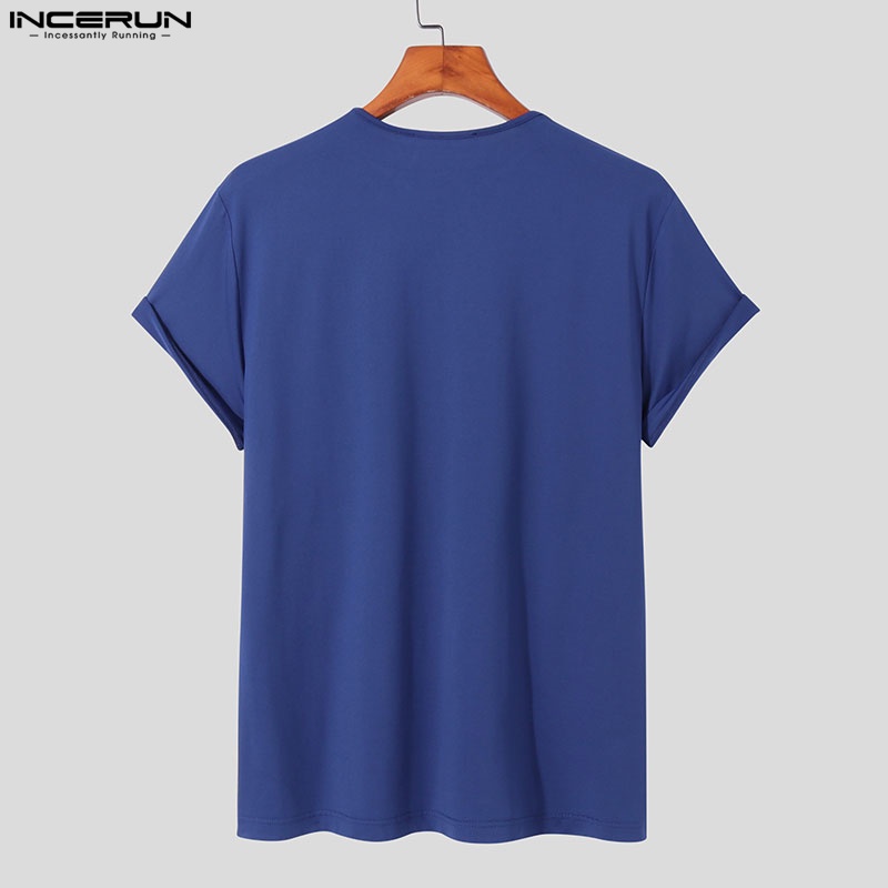 Áo thun INCERUN ngắn tay cổ chữ V màu trơn 3 màu lựa chọn cho nam