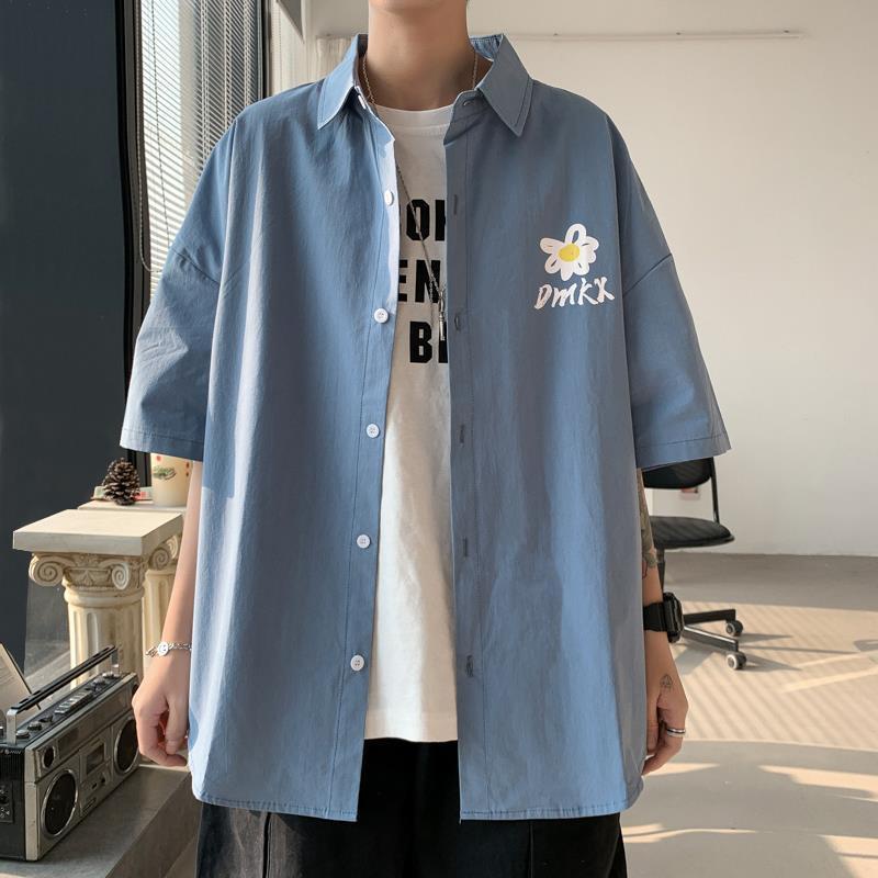 Áo Sơ Mi Tay Ngắn Dáng Rộng Màu Sắc Trơn Phong Cách Hàn Quốc Cho Nam Giới