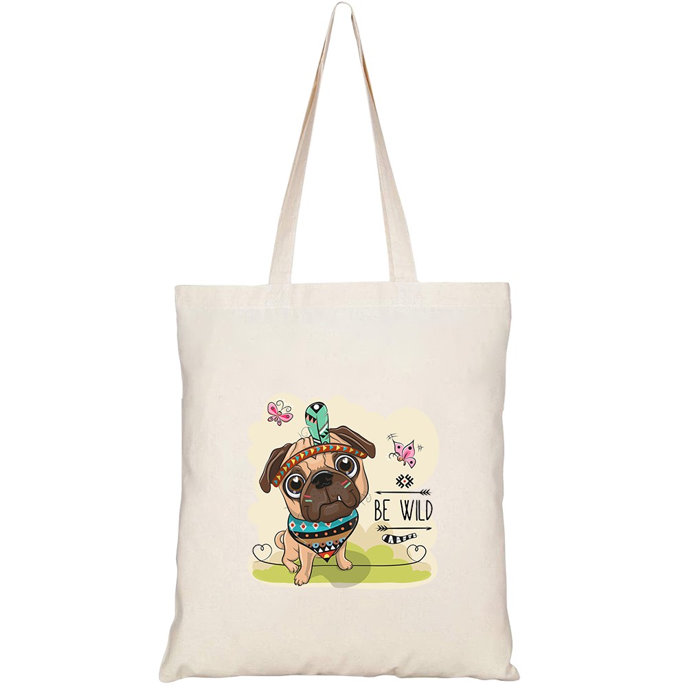 Túi vải tote canvas HTFashion in hình cute cartoon tribal pug dog HT333