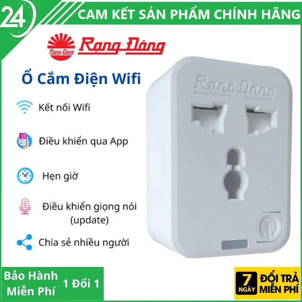 Ổ cắm điện thông minh Rạng Đông 16A , Ổ cắm điện điều khiển bằng wifi 3g 4g  công suất 3500w