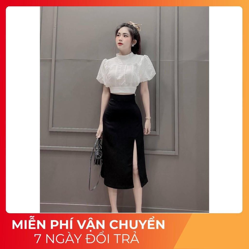 [ 𝐅𝐑𝐄𝐄 𝐒𝐇𝐈𝐏 ] Set Tay Bồng Buộc Nơ Eo Mix Chân Váy Xẻ