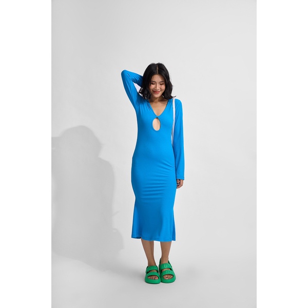 Đầm Maybi dài ôm thun cotton cut-out tay dài