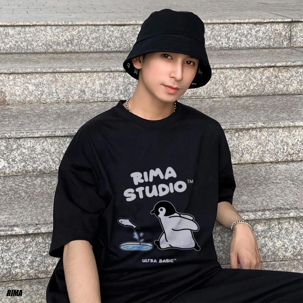 Áo Thun Tay Lở PENGUIN Phông Rộng Nam Nữ Unisex Cotton Cao Cấp Đẹp Ngắn Freesize Hình Trắng Đen Xanh Navy Họa Tiết RIMA
