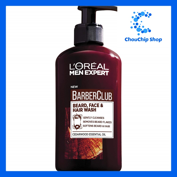 Gel 3 in 1 làm sạch râu, mặt và tóc L'Oreal Men Expert BarberClub Beard, Face & Hair wash Cedarwood Essential Oil