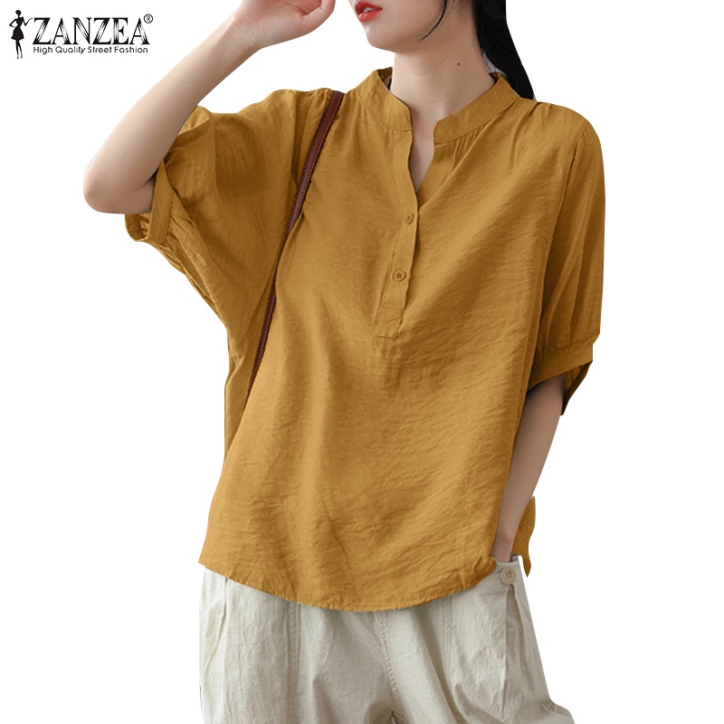 Áo sơ mi Zanzea tay lửng cổ chữ V thời trang dành cho nữ
