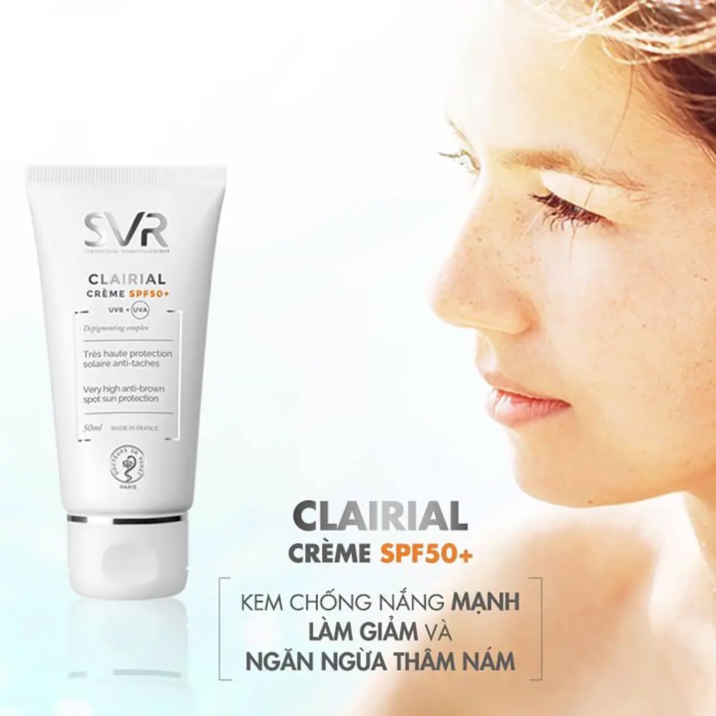 Kem Chống Nắng SVR Clairial Creme SPF50+ hỗ trợ mờ nám,đốm nâu, làm sáng da 50ml