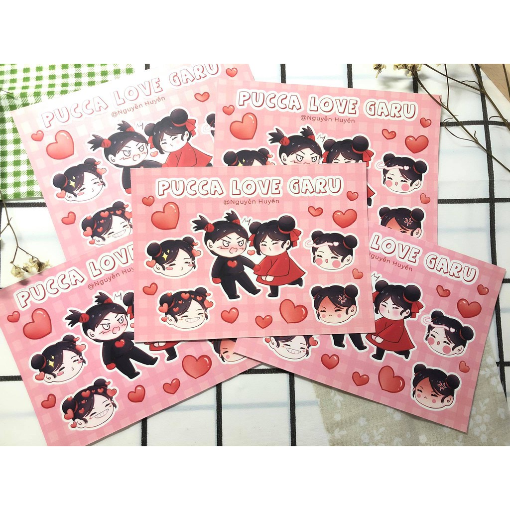 Sticker Pucca love Garu style anime độc quyền vẽ bởi artist Huyền | Little Memory | Little Memory