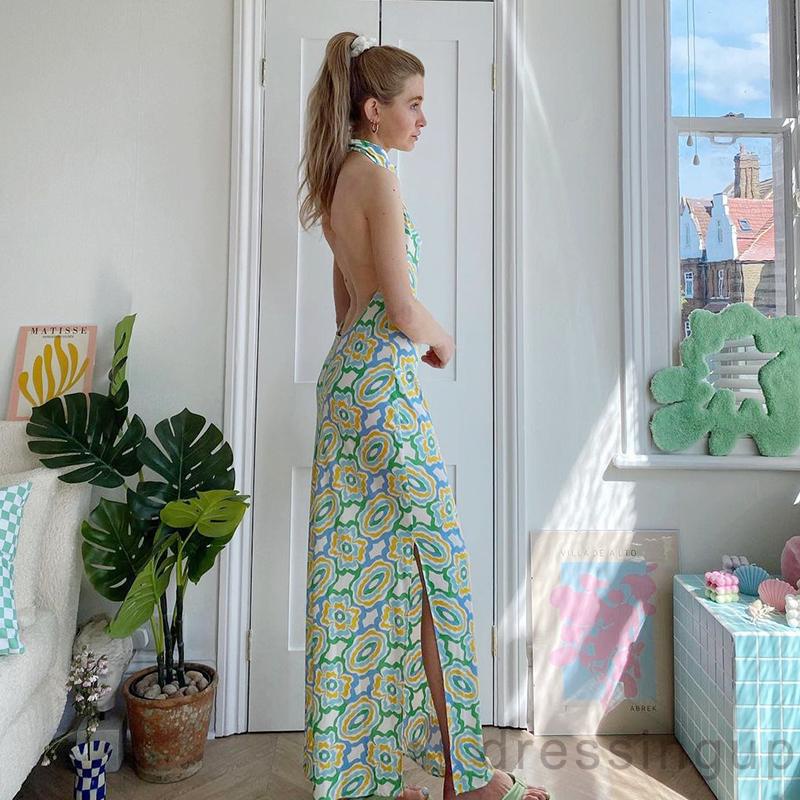 Đầm nữ cổ đứng dáng ôm in họa tiết thời trang mùa hè