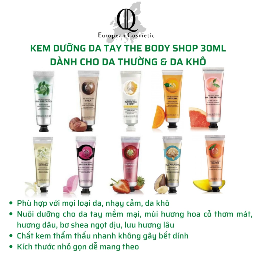 Kem Dưỡng Da Tay The Body Shop Dưỡng Tay Mềm Mịn, Da Khô nứt nẻ, Không Nhờn Dính Hand Cream 30ml