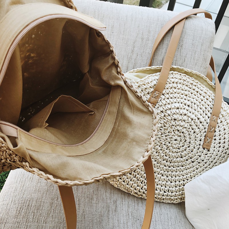 Labonia-Túi xách Labonia bằng rơm hình tròn cỡ lớn thời trang mùa hè cho nữ