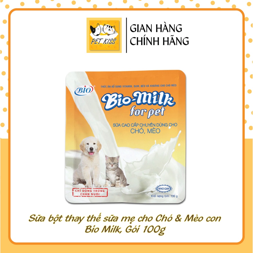 Sữa bột thay thế sữa mẹ cho Chó con, mèo con Bio Milk, Gói 100gr