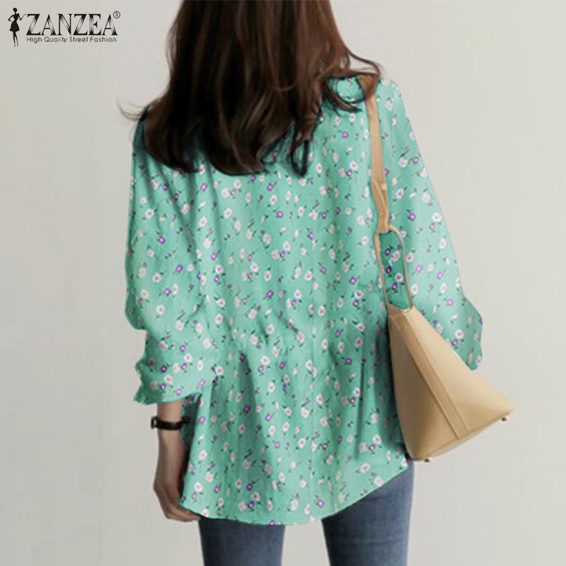 Áo kiểu Zanzea tay phồng cổ chữ V lưng thun rút dây co giãn in hoa thời trang cho nữ