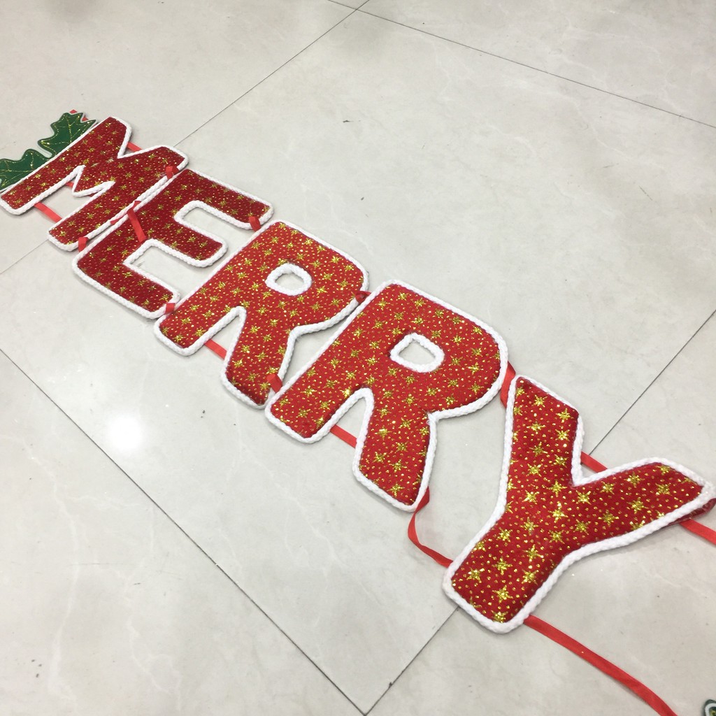 Bộ dây chữ nhung cỡ lớn Merry Christmas trang trí giáng sinh dài 4m, 5m