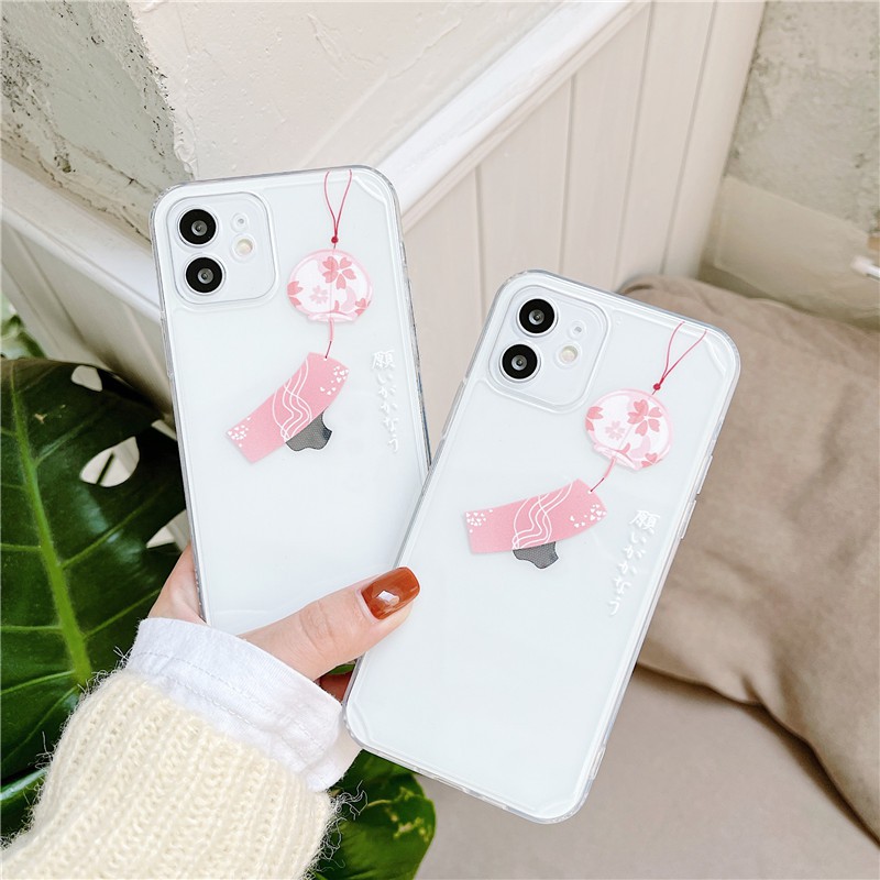 Ốp điện thoại TPU dẻo vuông chống sốc họa tiết chuông gió điều ước retro cho iPhone 12 11 Pro Max X XS Max XR 8 7 Plus