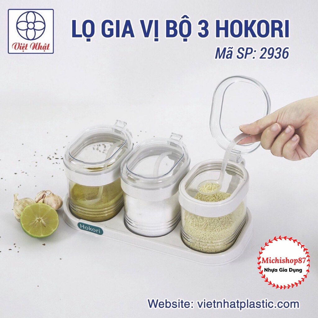 Bộ 2,3,4 Lọ Đựng Gia Vị Có Nắp Đậy Kèm Thìa Hokori Nhựa Việt Nhật Cao Cấp, Hũ Đựng Gia Vị Có Nắp Đậy Cỡ Lớn