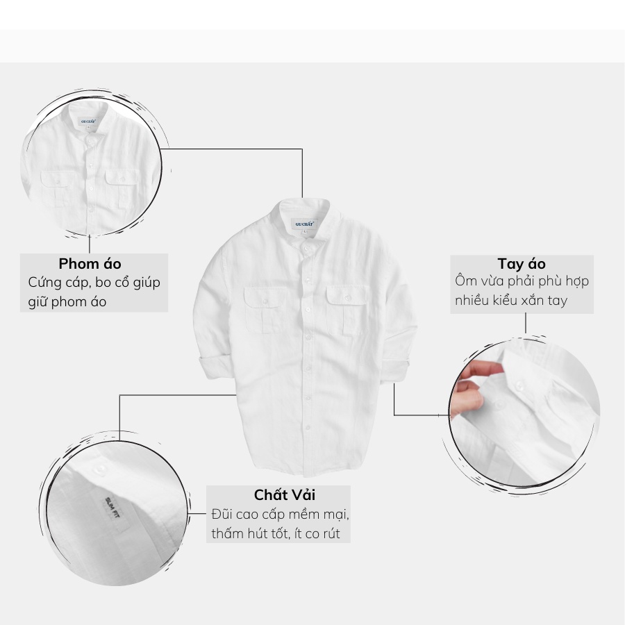 Áo Sơ Mi Nam Dài Tay GU CHẤT, Vải Đũi ( Linen ) Cao Cấp Thoáng Mát, Thiết Kế Cổ Tàu Có Túi Sang Trọng - GUD12