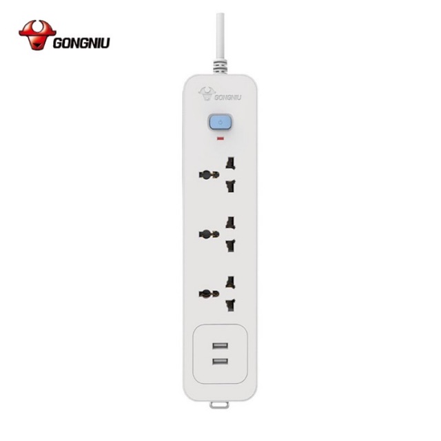 Ổ Cắm Điện Gongniu 3 Ổ Đa Năng + 2 USB 1 công tắc 2500W/10A Dây Dài 1.8M (N103U) - Chính Hãng