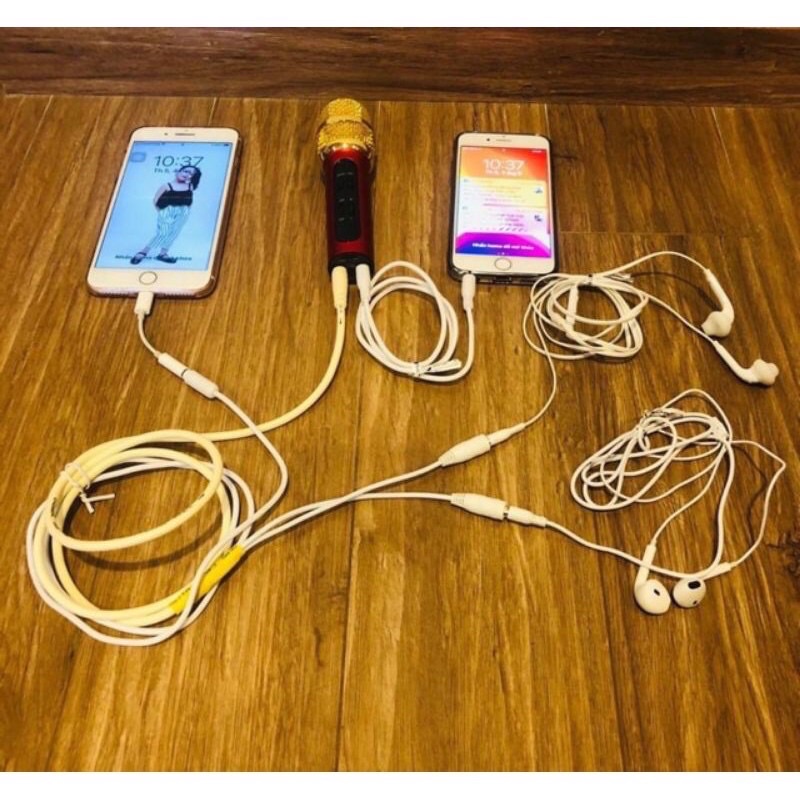 Micro karaoke livetream c11 bản nâng cấp 2 dây dài 3m tặng  tai nghe iPhone